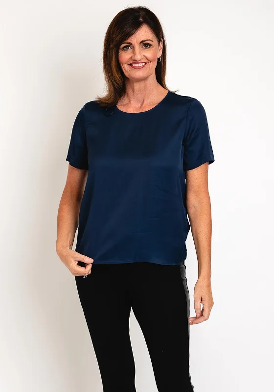 Gerry Weber Round Neck Satin Feel Top, Navy