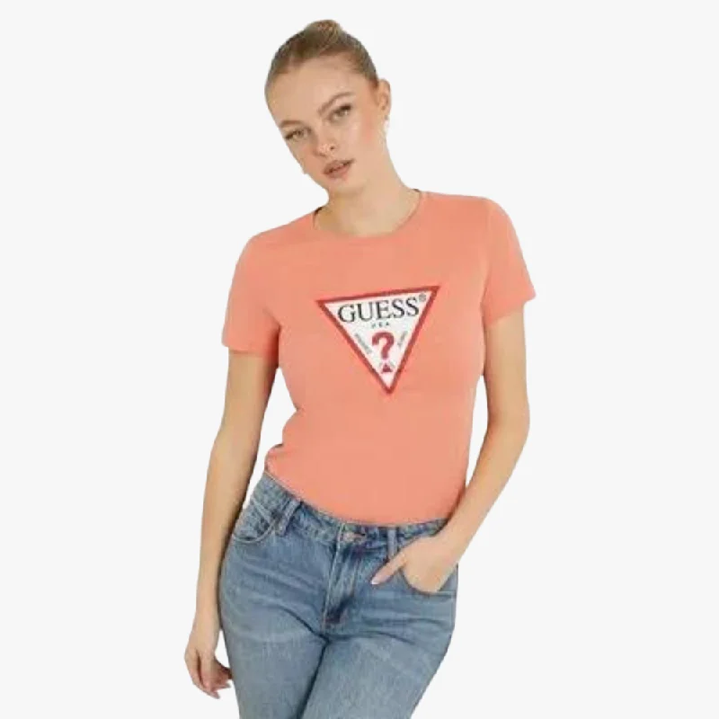 Guess Womens Original Triangle Short Sleeve Tee Coral