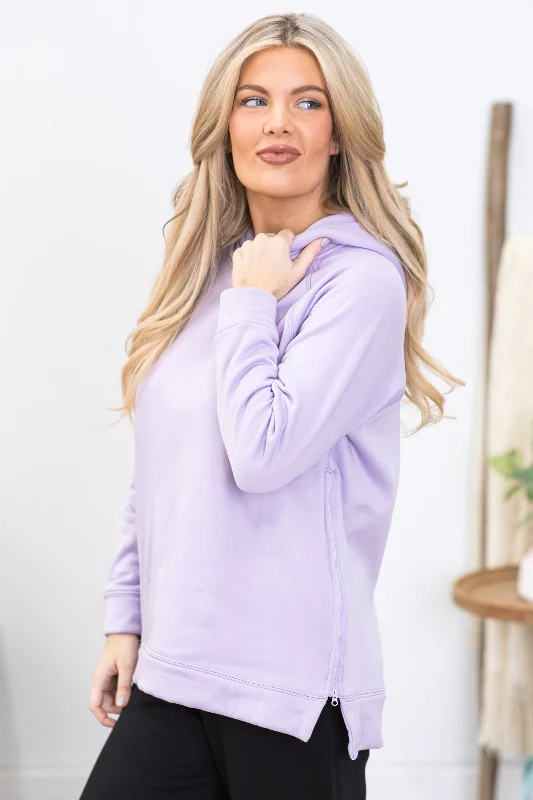 Lilac Pullover Hoodie With Side Zipper