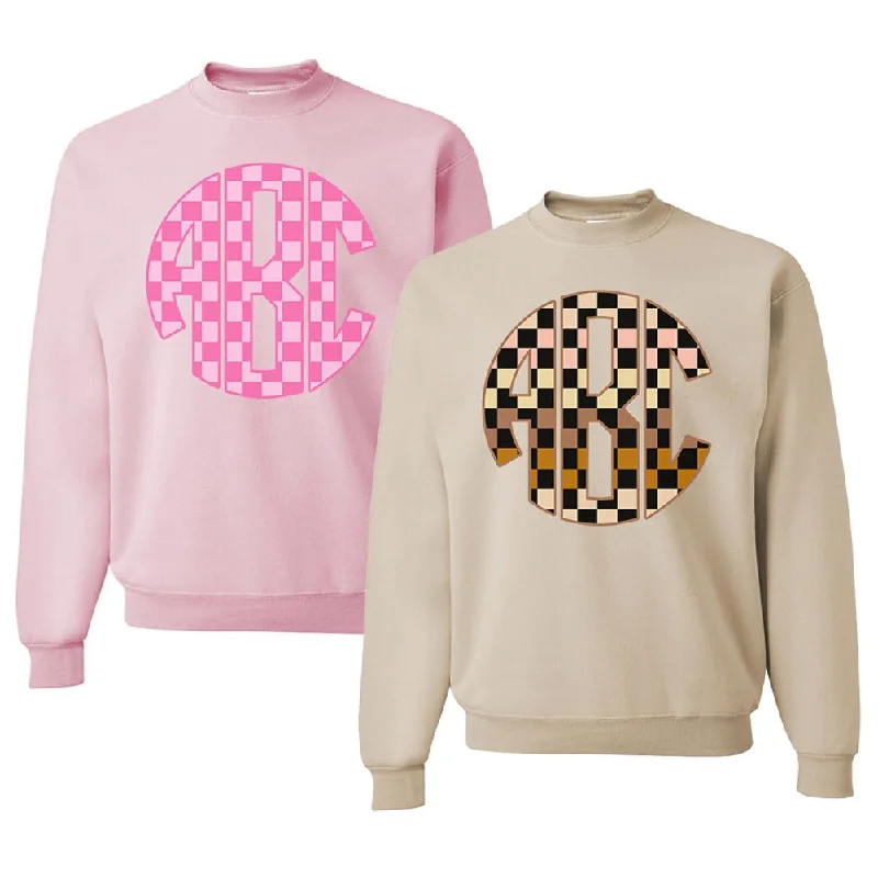 Monogrammed 'Checkerboard' Big Print Crewneck Sweatshirt