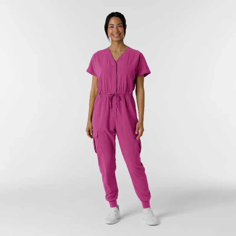 RENEW Women's Cargo Jogger Scrub Jumpsuit - Raspberry