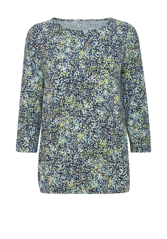 Fransa Mini Splatter Printed Top, Navy Blazer & Green