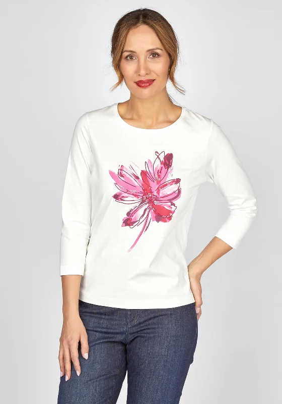 Rabe Flower Print T-Shirt, Off White & Magenta