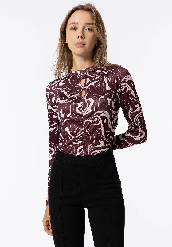 Tiffosi Sansa Swirl Print Ruched Top, Wine