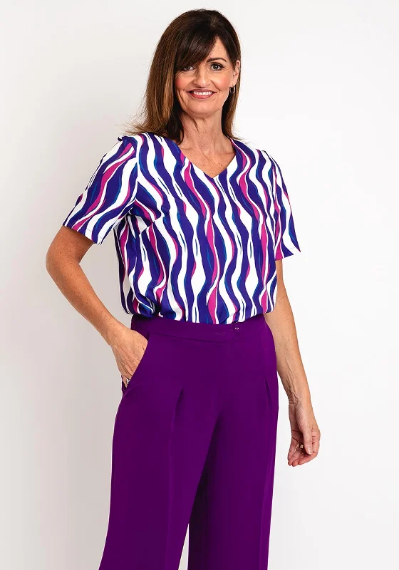 Via Veneto V-Neck Zebra Print Top, Purple