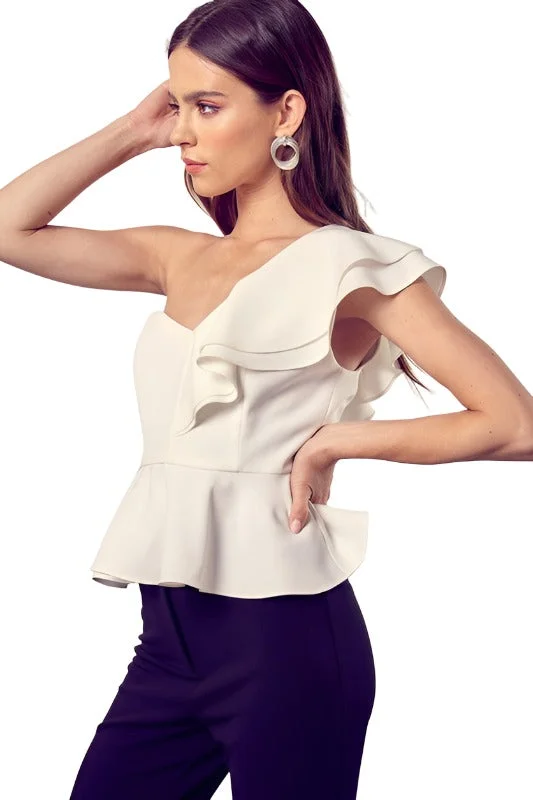 One Shoulder Ruffle Peplum Top