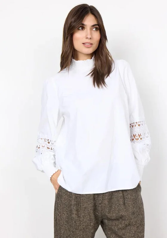 Soyconcept Netti Embroidered Ballon Sleeve Top, White