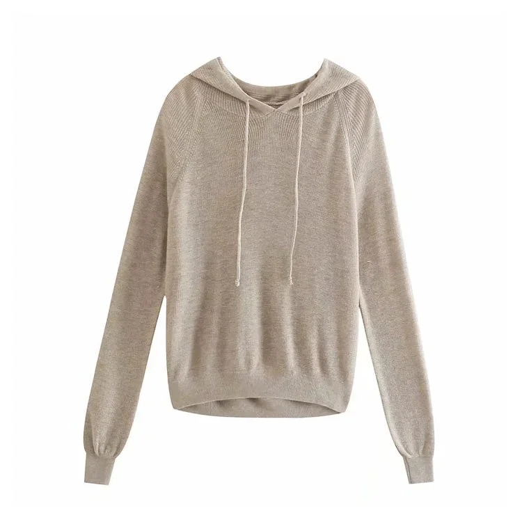 Versatile loose casual hooded Pullover Crew Neck Long Sleeve Sweater  7282