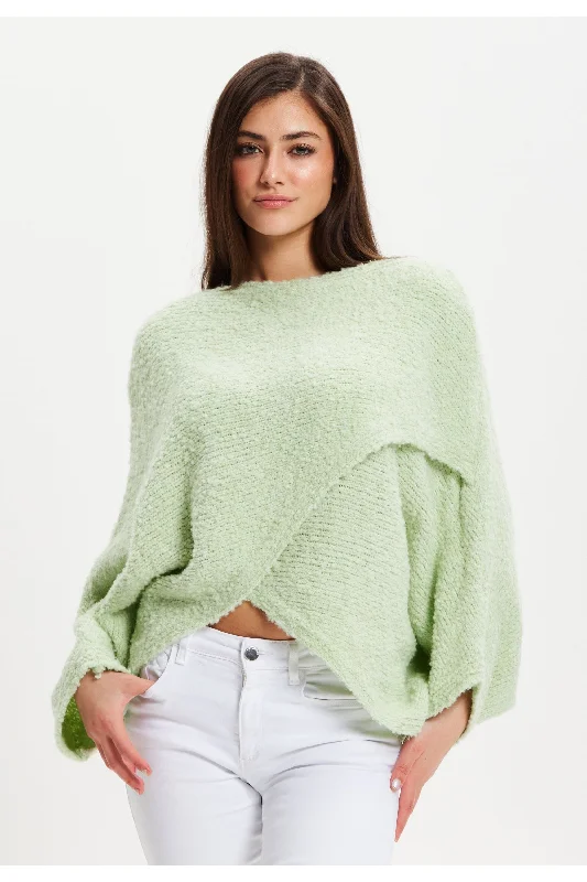 Liquorish Green Asymmetric Layered Shawl Jumper