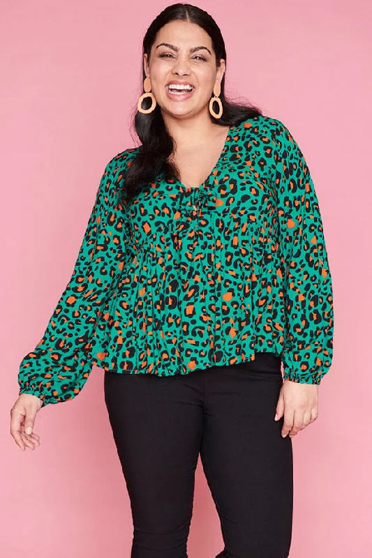 Focus Turquoise Leopard Blouse