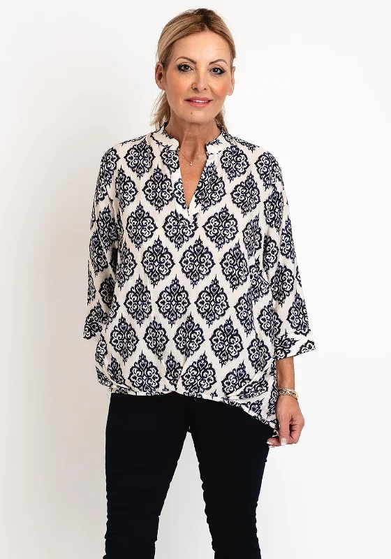 D.E.C.K By Decollage Ornate Print Tunic Top, Navy