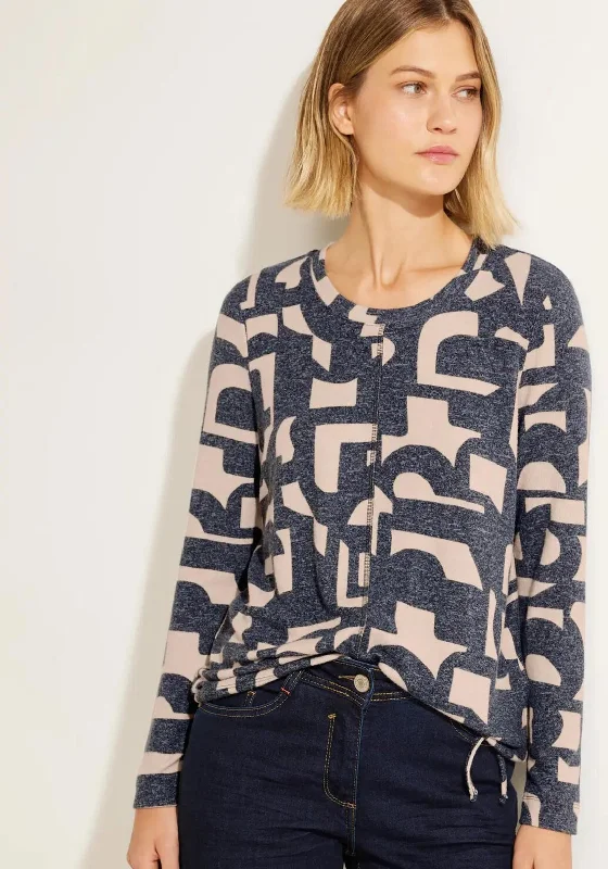 Cecil Letter Print Soft Knit Top, Night Sky Melange