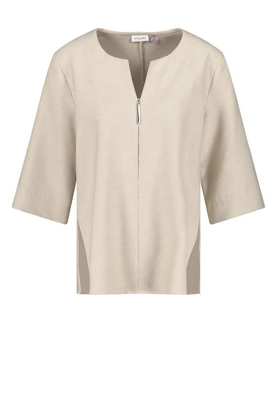 Gerry Weber Zip Tunic Neck Top, Beige