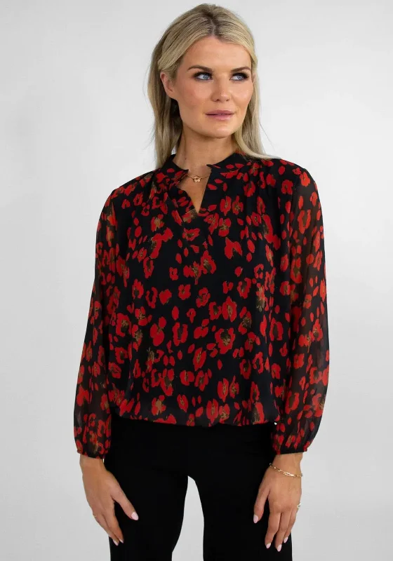 Kate & Pippa Leopard Print Banded Hem Top, Black & Red