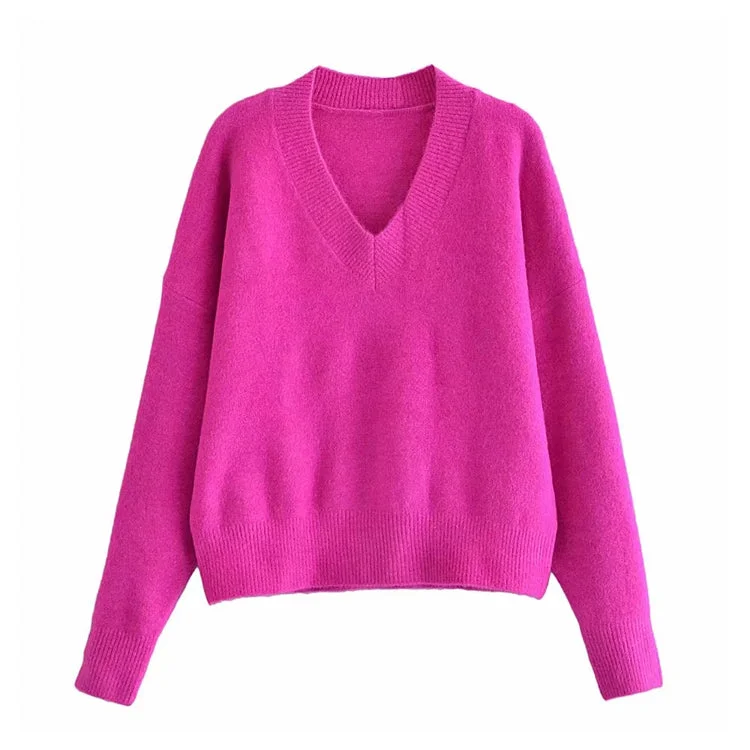 Versatile Soft Knit Long Sleeve V-neck rib knit  7313