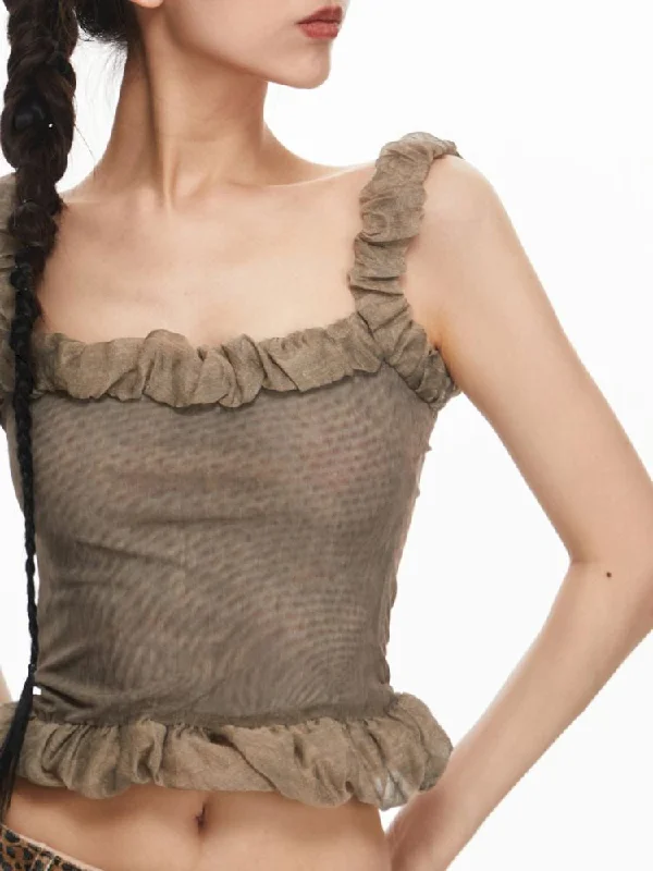 Ruffled Mesh Corset Vest Camisole [S0000009584]