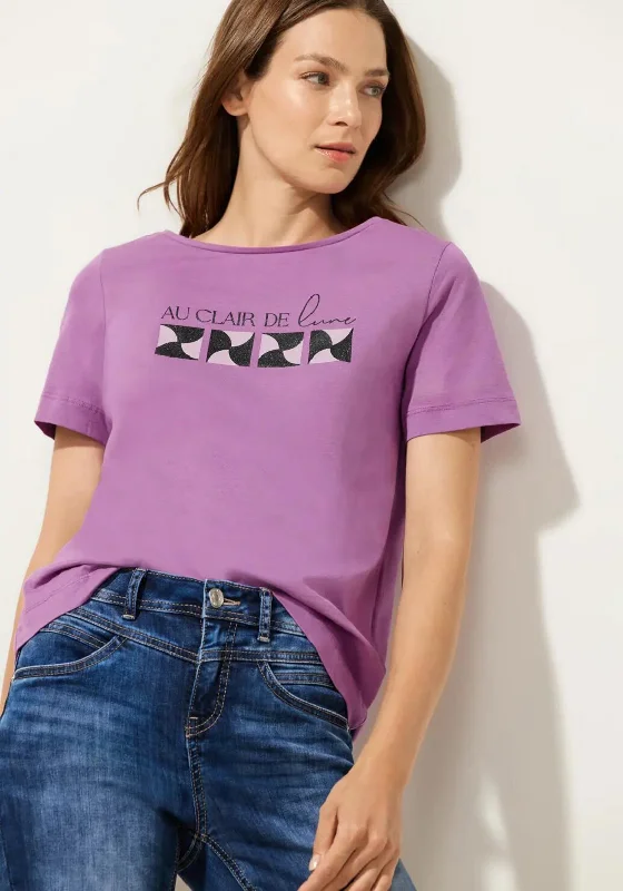 Street One Glitter Print T-Shirt, Meta Lilac