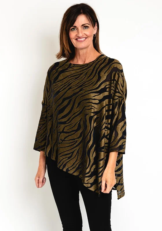 Elsewhere Montanha Zebra Diagonal Hemline Top, Gold Mustard