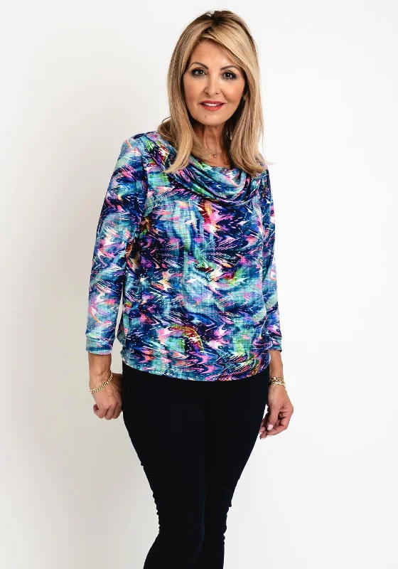 Leon Collection Floral Cowl Neck Top, Multi