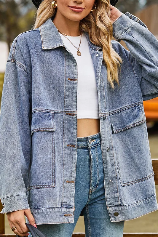 OVERSIZED BUTTON UP DENIM JACKET FOR WOMEN