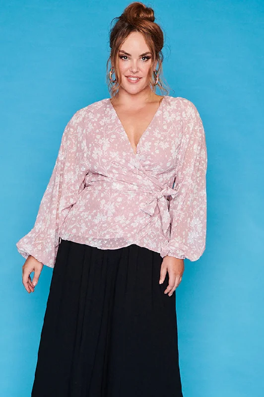 Rhapsody Blush Leaves Wrap Top