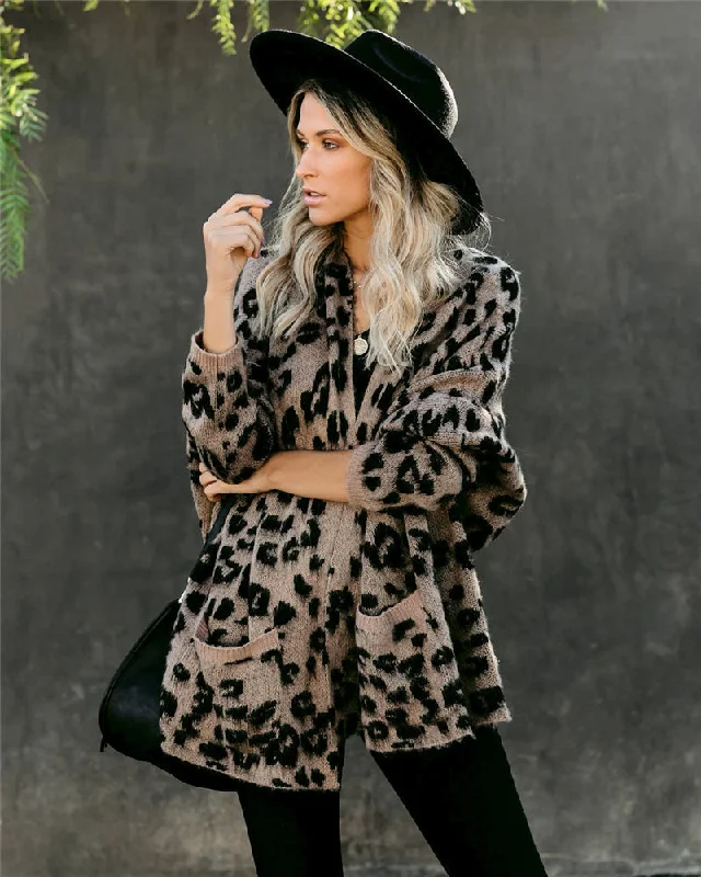 TastyHottie - Pockets Leopard Winter Coat Long Cardigan Knitwear