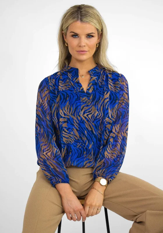 Kate & Pippa Tiger Print Banded Hem Top, Blue Multi