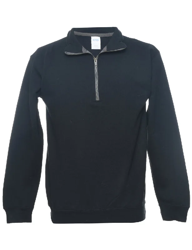 Quarter-Zip Black Plain Sweatshirt - S