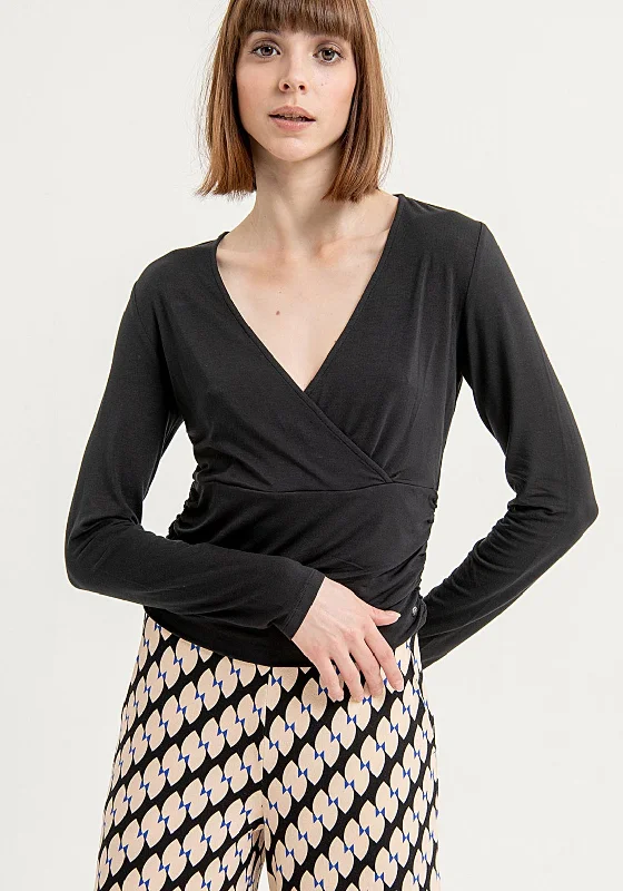 Surkana Ruched Side Wrap Top, Black