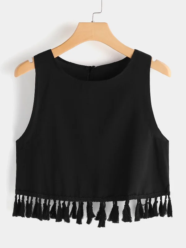 Custom Crew Neck Plain Tassel Sleeveless Camis