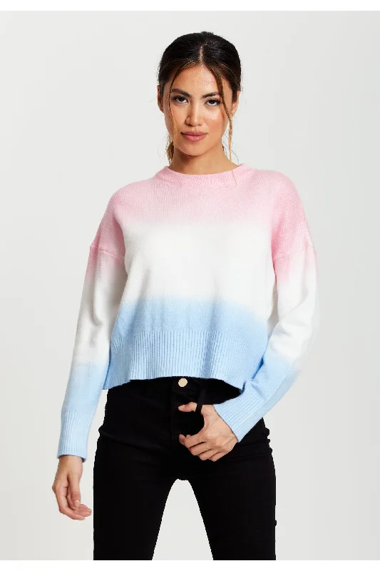 Liquorish Ombre Pattern Jumper In Pink, White And Blue