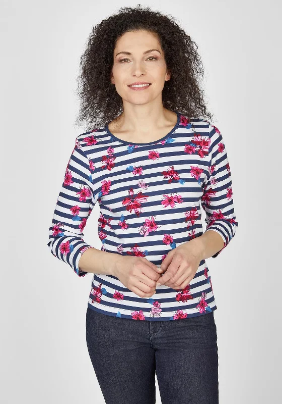 Rabe Floral & Stripe Pattern T-Shirt, Multi