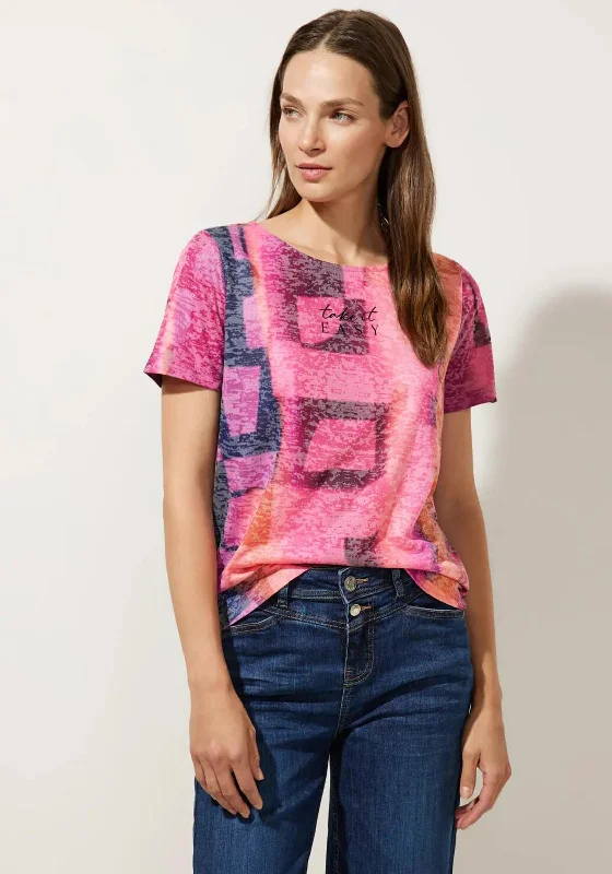 Street One Boat Neck Worn Print T-Shirt, Pink