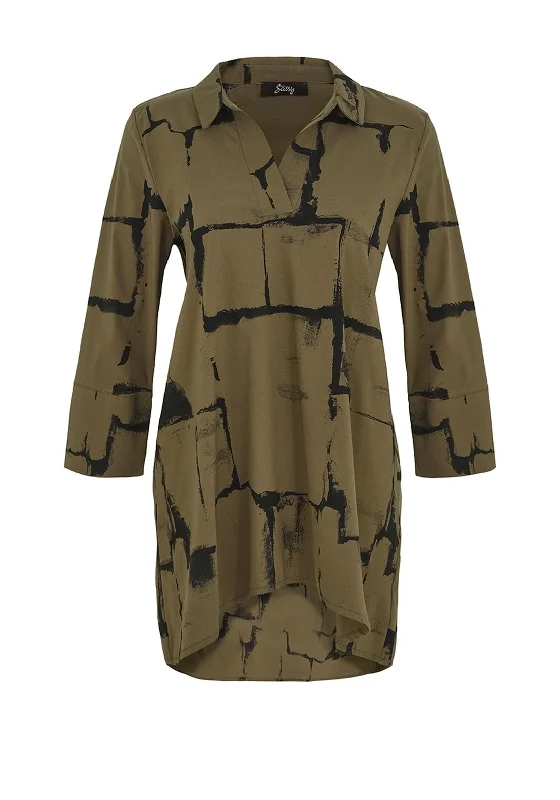 Ever Sassy Abstract Print Tunic Blouse, Khaki