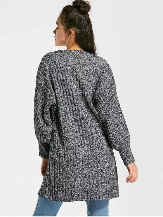 TastyHottie - Fashion Heathered Lantern Sleeve Open Front Cardigan