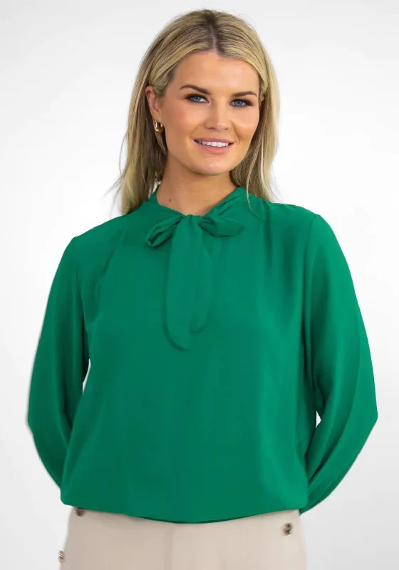 Kate & Pippa Bow Neck Banded Hem Top, Green