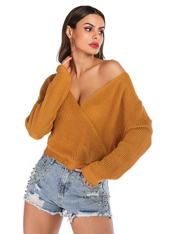 TastyHottie - SOLID COLOR V-NECK BAT SLEEVE SWEATER