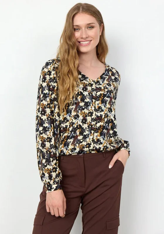 Soyaconcept Talena Elasticated Hemline Floral Blouse, Sand