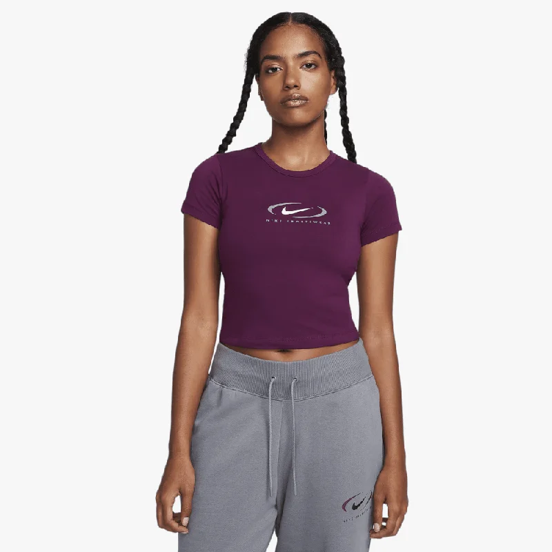 Nike Womens Cropped Top Graphic Tee Bordeaux