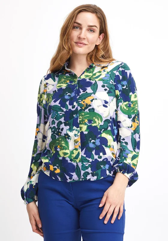 Fransa Floral Print Long Sleeved Shirt, Blue Multi