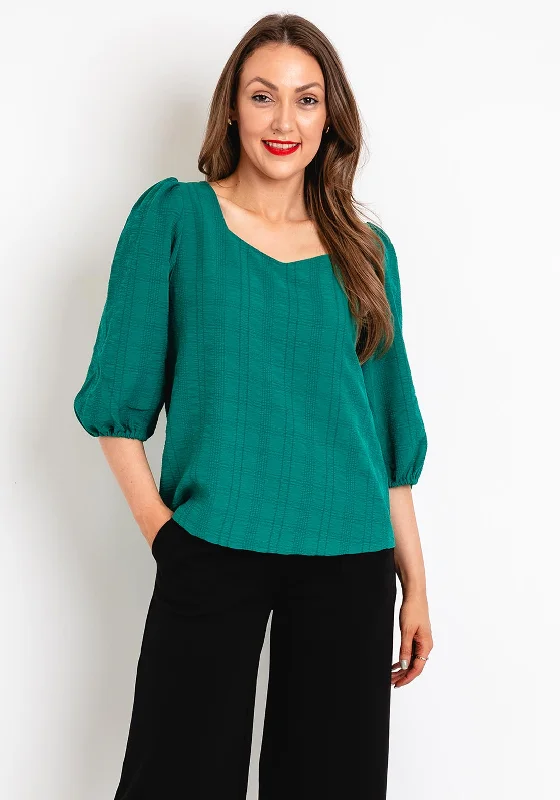 ICHI Cervino Sweetheart Neckline Textured Blouse, Green