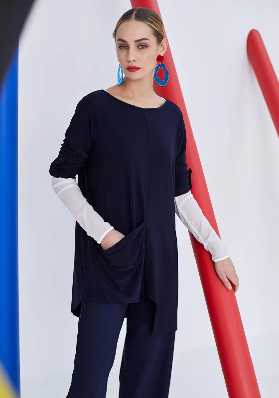 Naya Asymmetrically Cut Tunic Top, Navy