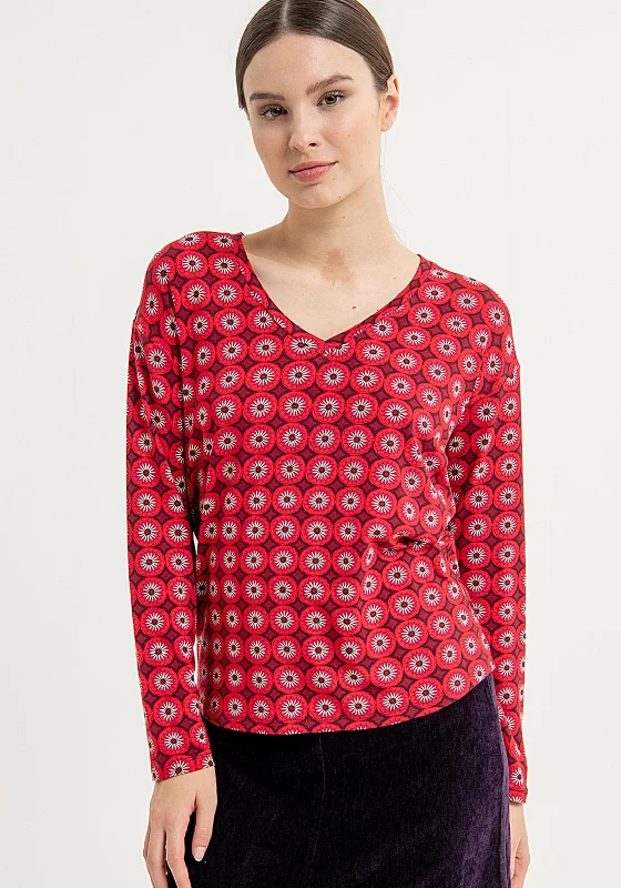 Surkana Floral Print V-Neckline Top, Red